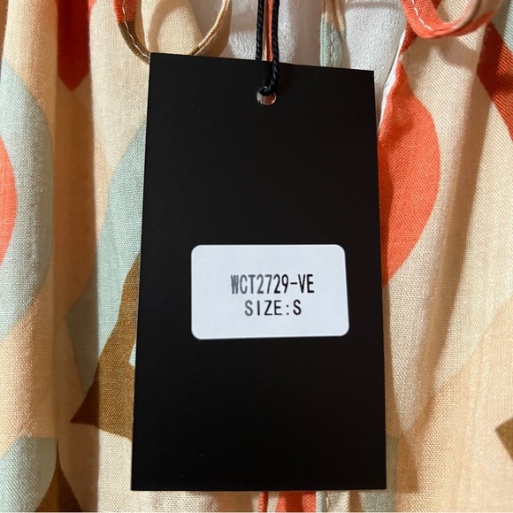 THML | NWT Mia Midi Dress Tie Neck Smocked Tiered Popover Geometric Print Size S - Picture 4 of 14